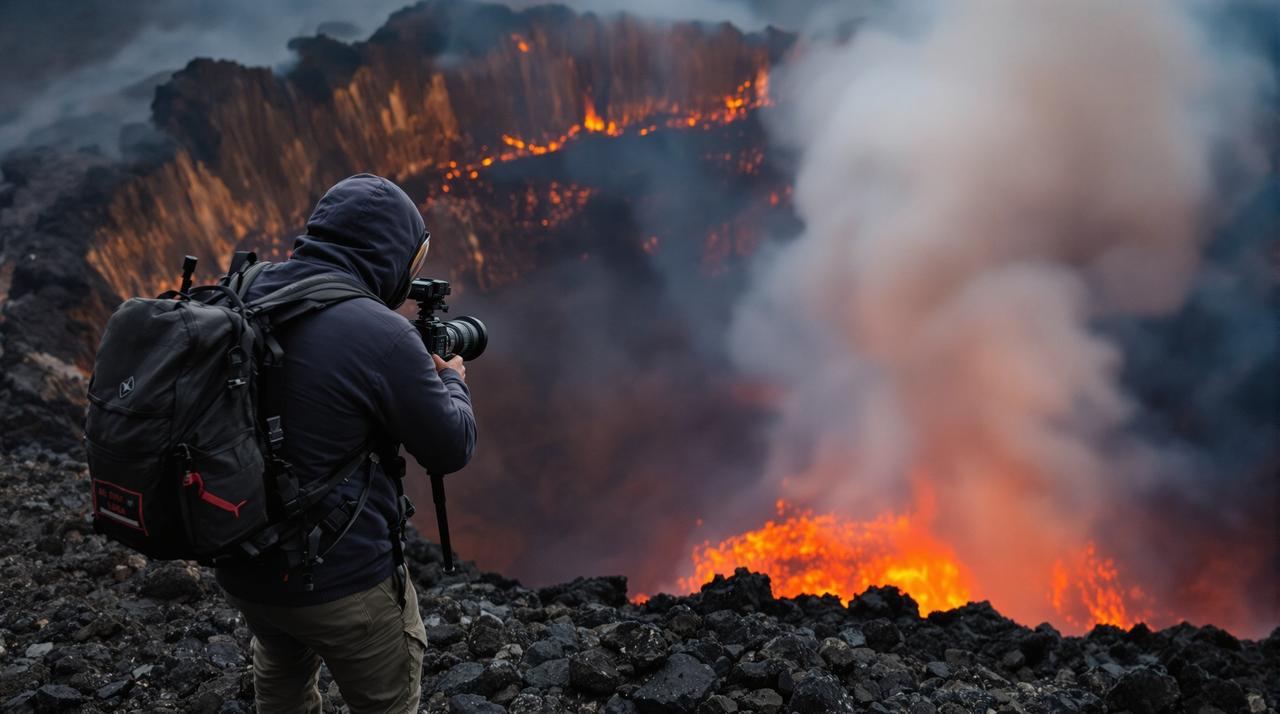 在火山口拍摄的极限挑战 在火山口拍摄的极限挑战